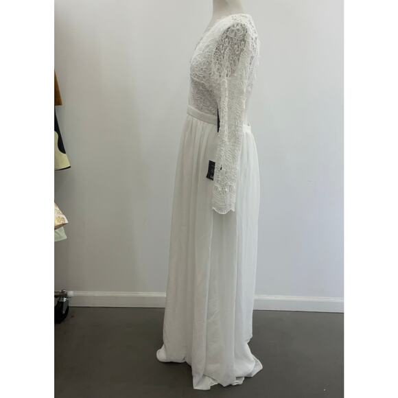 New Lulu's White Long Lace Wrap Bodice Women's A-Line Ball Gown Size L - NWT - Picture 2 of 6